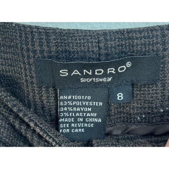 Sandro Sportswear Women Brown Plaid Cropped Trousers Dark Academia Preppy Size 8 - Picture 6 of 6